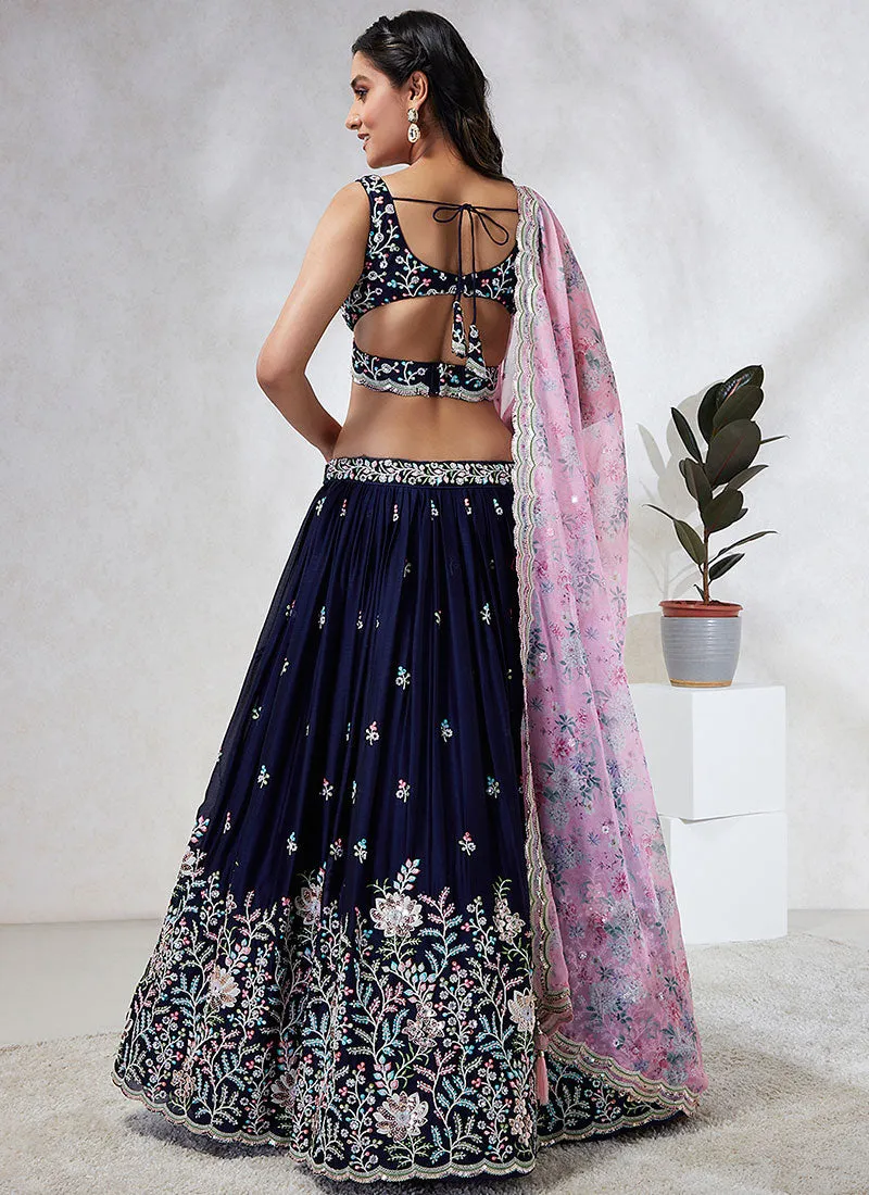 Navy Blue And Purple Multi Embroidery Wedding Lehenga Choli