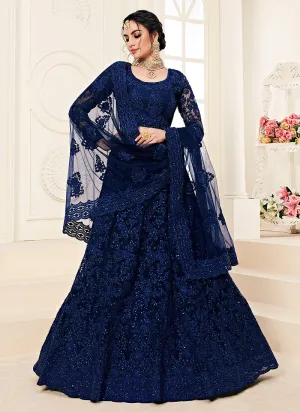 Navy Blue Pearl Embroidered Wedding Lehenga Choli