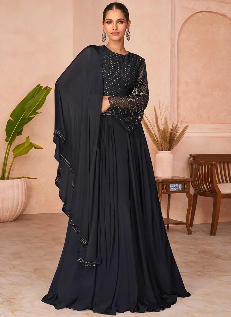 Navy Blue Sequence Embroidery Designer Lehenga Choli