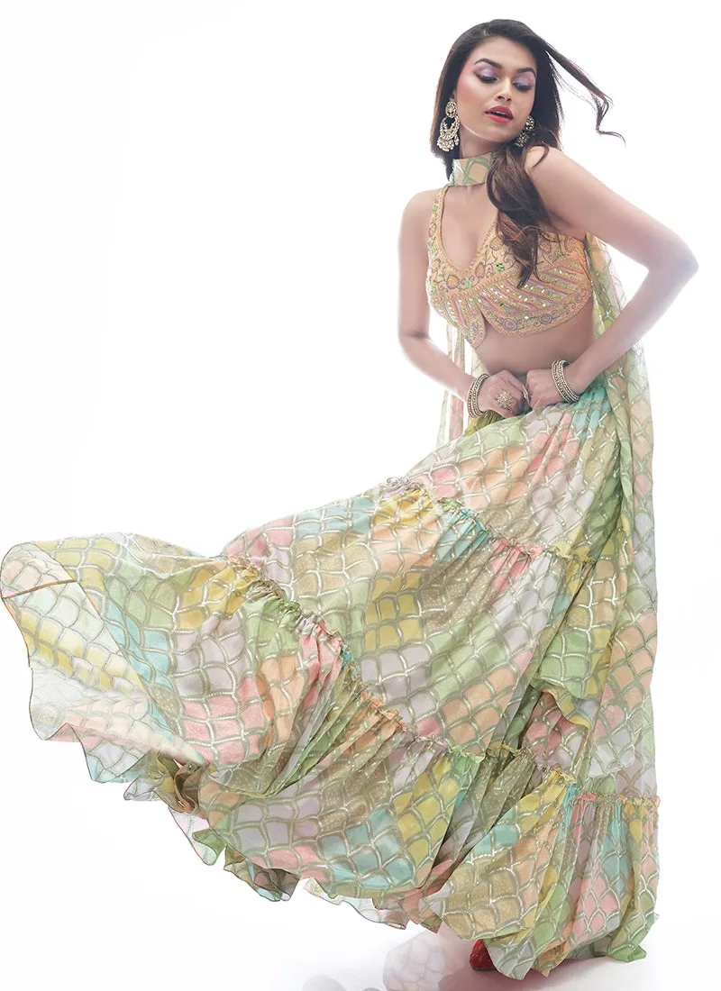 Neon Multi Embroidered Festive Lehenga Choli
