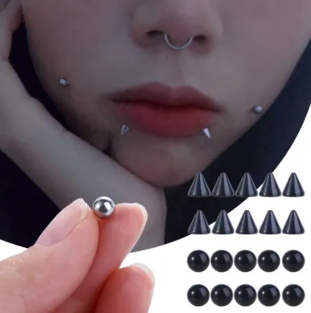 NEW 10 Pieces Punk With Sticker No Piercing For Women Stainless Steel Eyebrow Stud Set No Piercing Jewelry Fake Lip Stud Ball Nose Ring Silver 5mm