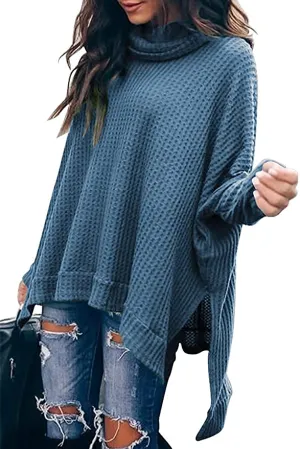 New osazic Women Turtleneck Batwing Sleeve Side Slit Waffle Knit Baggy Sweater Tunic Top, Sz 2X! true to size but if you want a baggy fit. Size 1 up.
