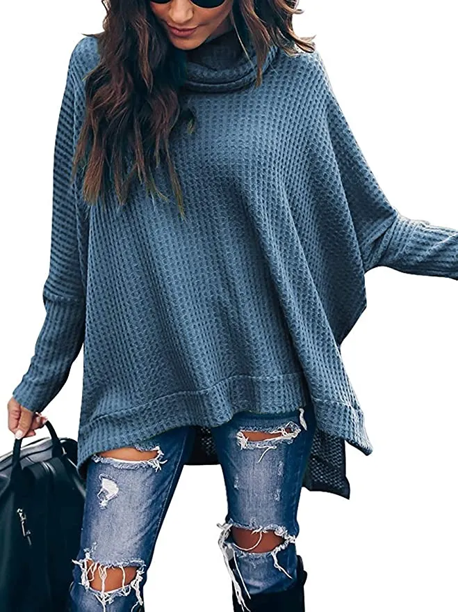 New osazic Women Turtleneck Batwing Sleeve Side Slit Waffle Knit Baggy Sweater Tunic Top, Sz 2X! true to size but if you want a baggy fit. Size 1 up.