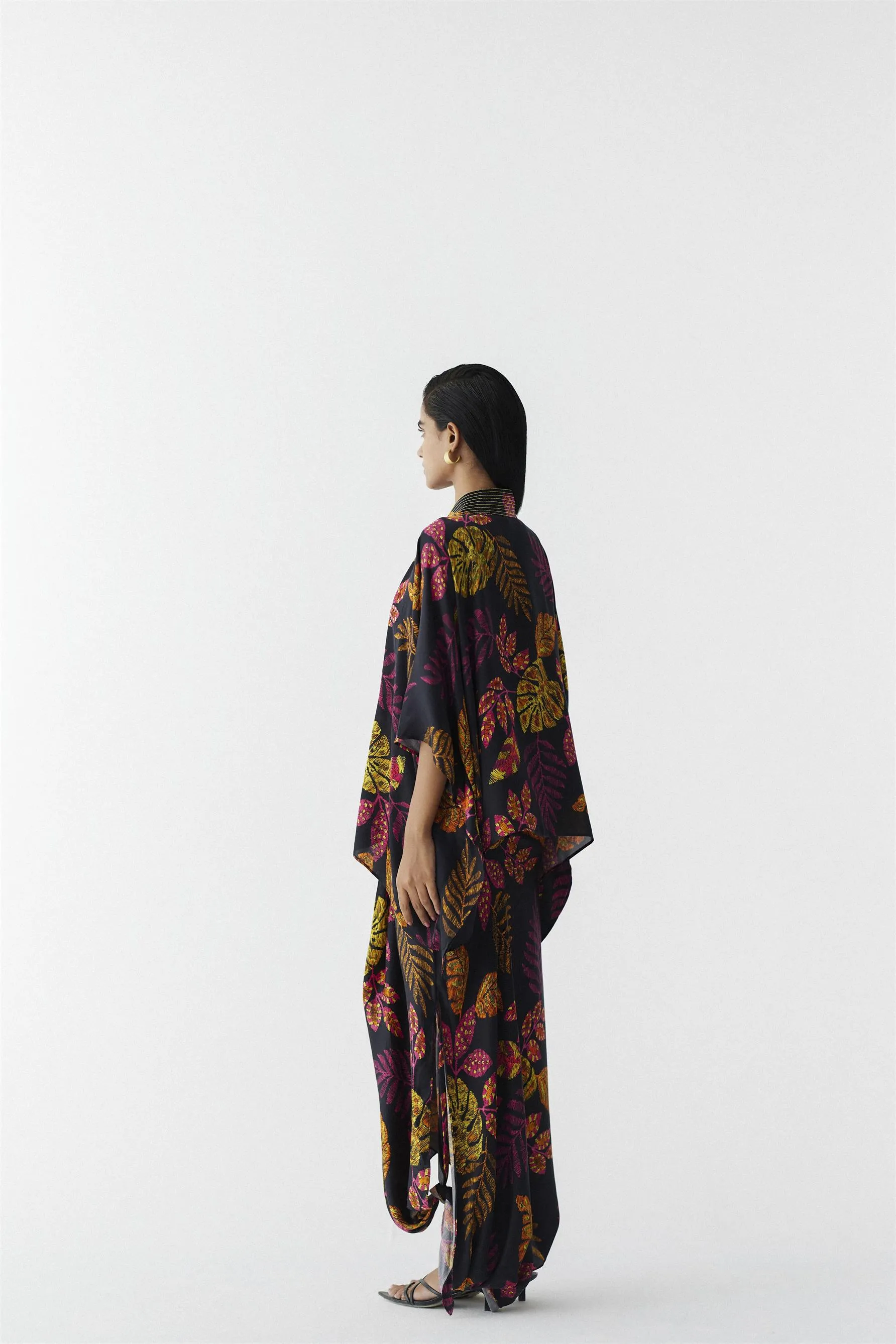 New Season Summer to Fall 2024-Co-ord Rain Forest Knot Style Skirt With Blouse Vegan Silk Black Multi Color Print -Studio Rigu-Fashion Edit Amazonico