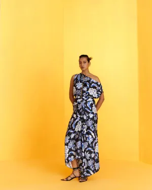 New Season Summer to Fall 2024-Co-ord Top Knot Skirt Vegan Silk Black Blue Pineapple Print-Studio Rigu-Fashion Edit Amazonico
