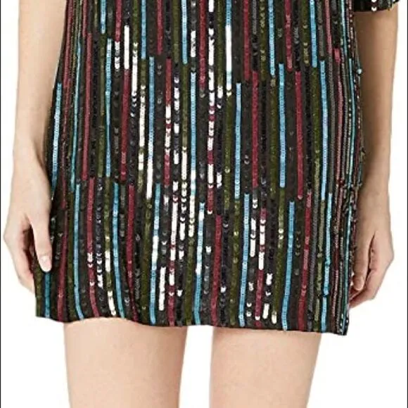 NEW! Anthro Elisa Rainbow Sequin Vertical Striped Shirt Dress