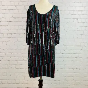 NEW! Anthro Elisa Rainbow Sequin Vertical Striped Shirt Dress