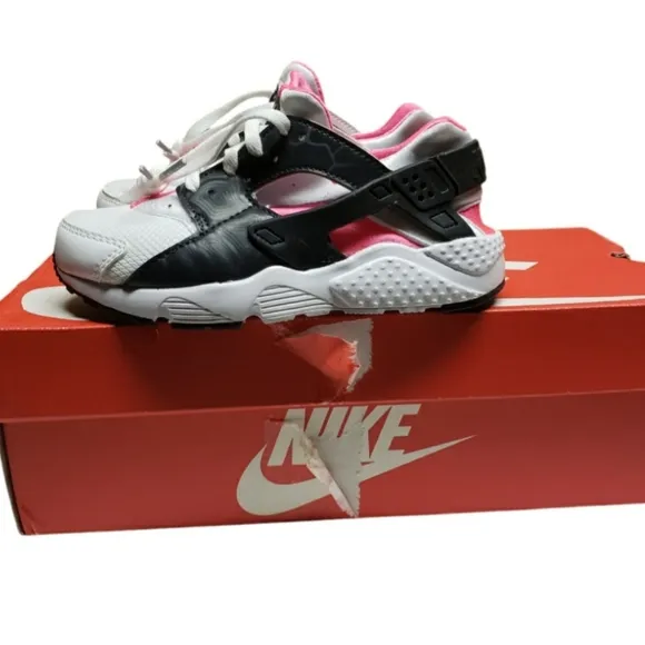 Nike Girl Huarache Run (PS) White Pink Black Running Shoes 704951 104 Size 12.5C