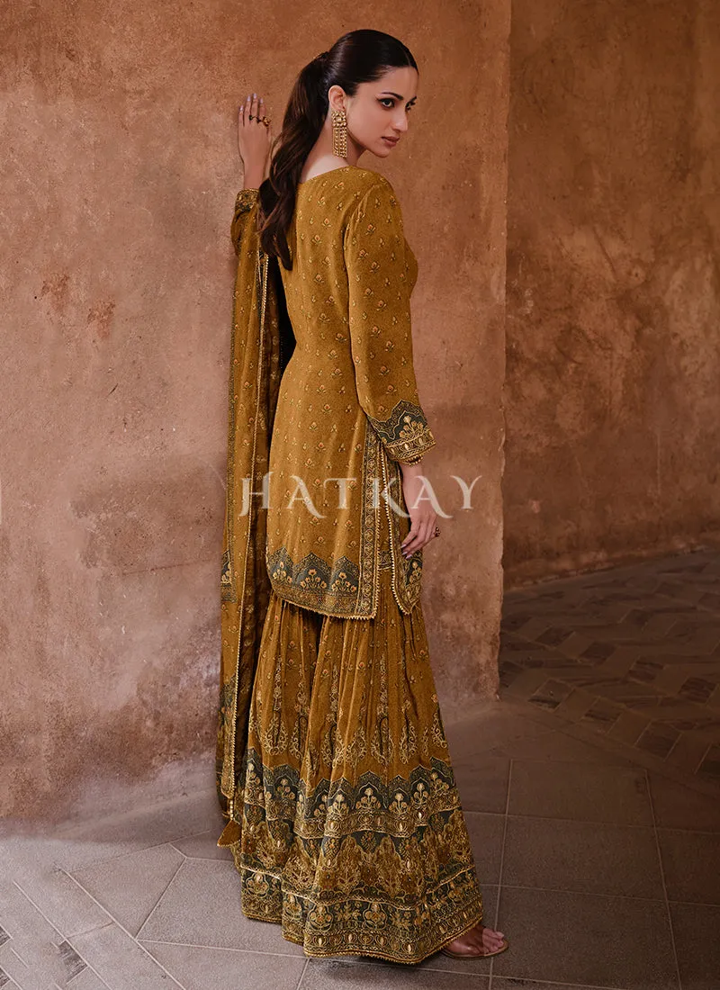 Ochre Yellow Embroidered Gharara Suit
