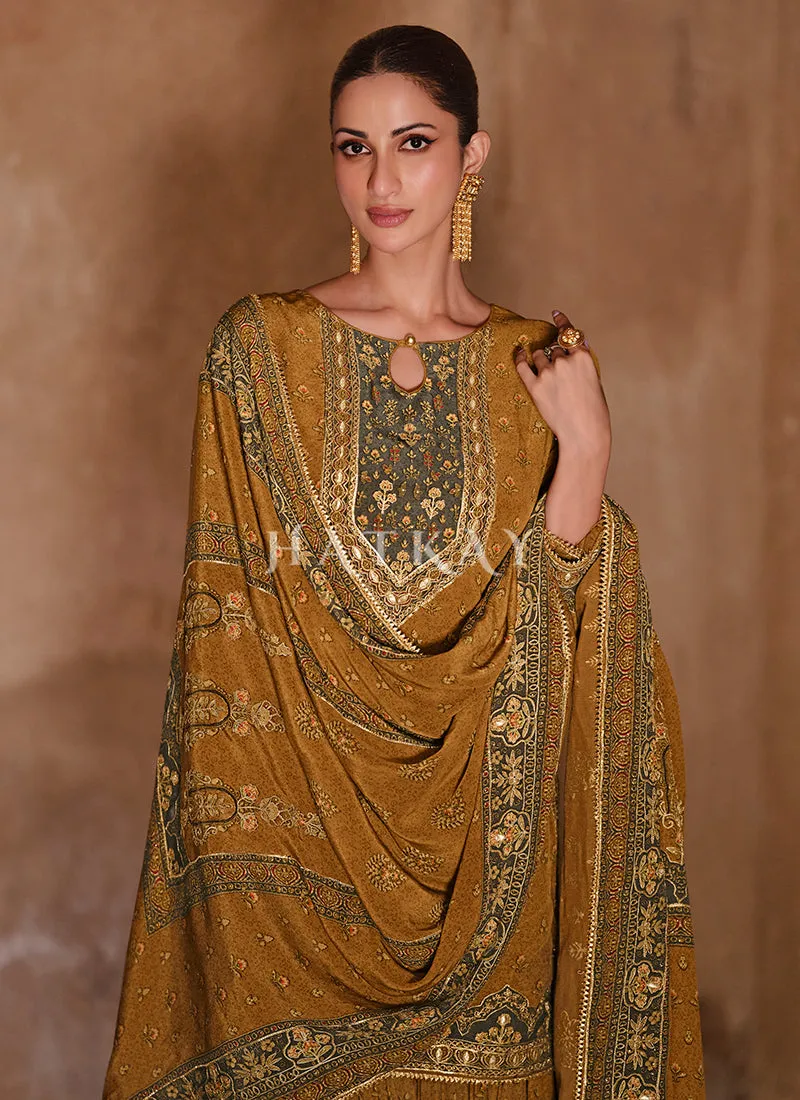Ochre Yellow Embroidered Gharara Suit