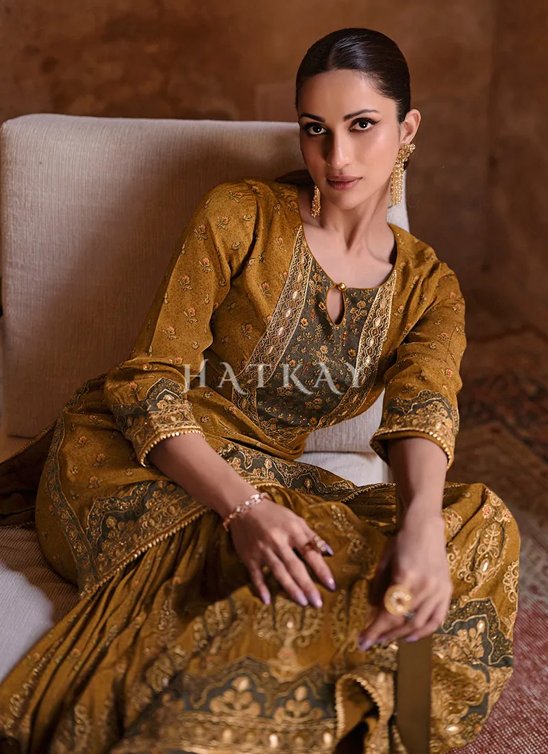 Ochre Yellow Embroidered Gharara Suit