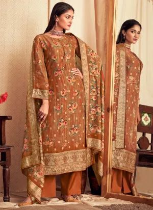Ochre Yellow Printed Viscose Jacquard Salwar Kameez