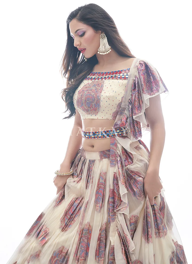 Off White Embroidered Festive Lehenga Choli