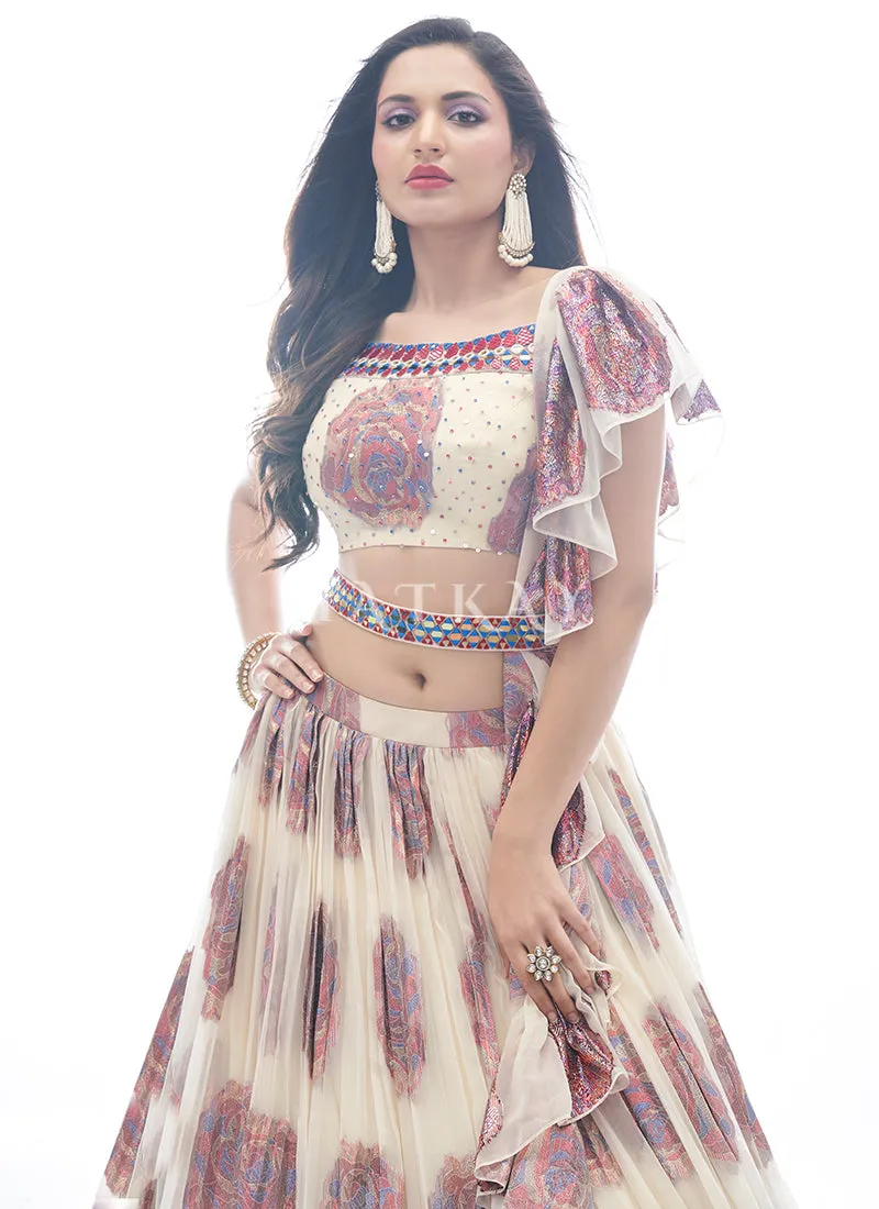 Off White Embroidered Festive Lehenga Choli