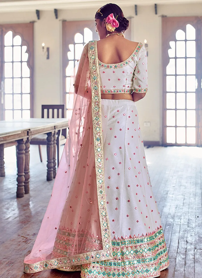 Off White Mirror Work Wedding Lehenga Choli