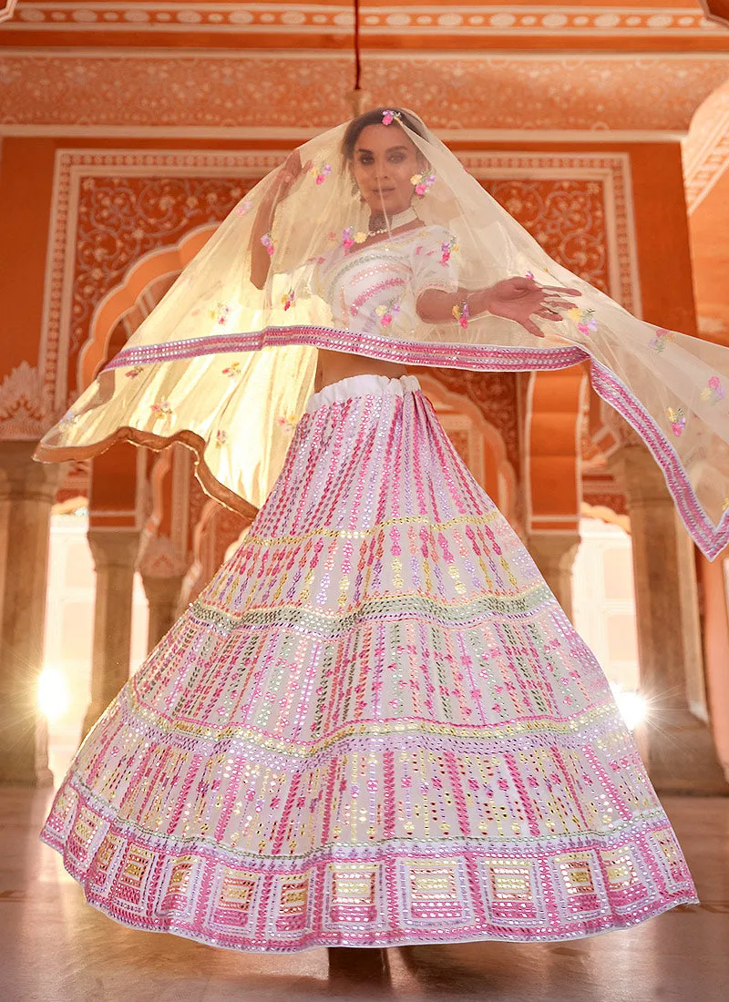 Off White Multi Embroidered Organza Silk Lehenga Choli