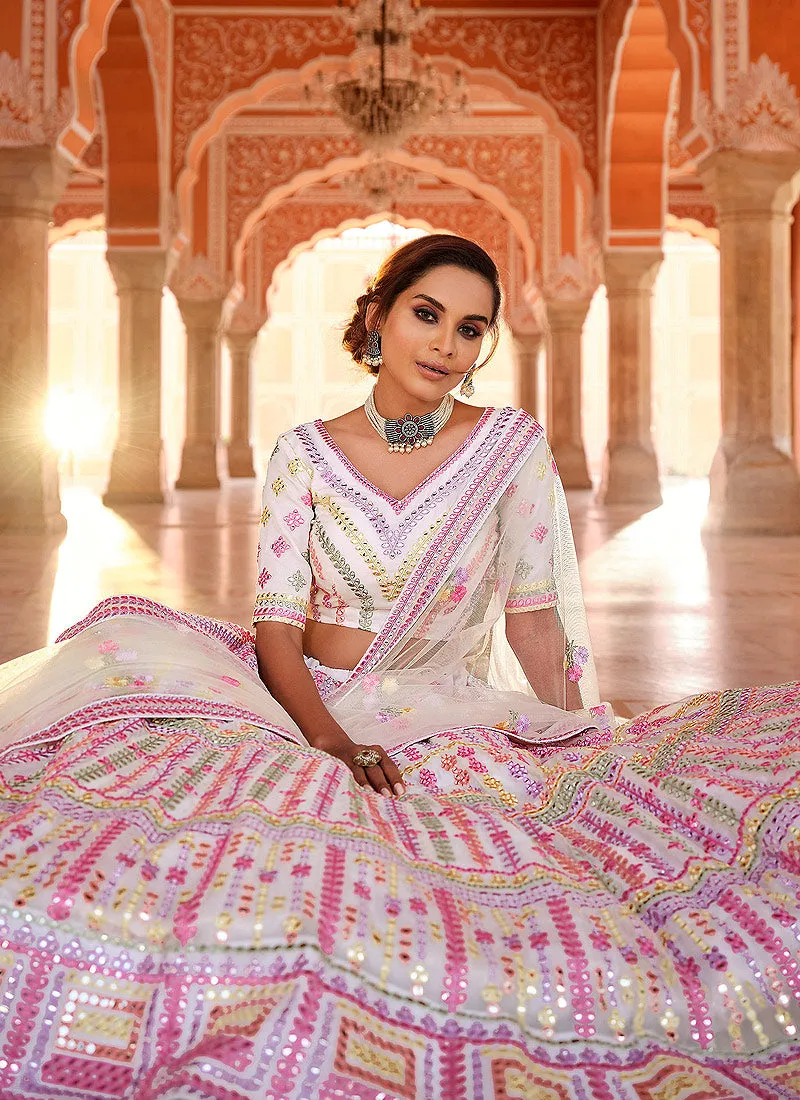 Off White Multi Embroidered Organza Silk Lehenga Choli