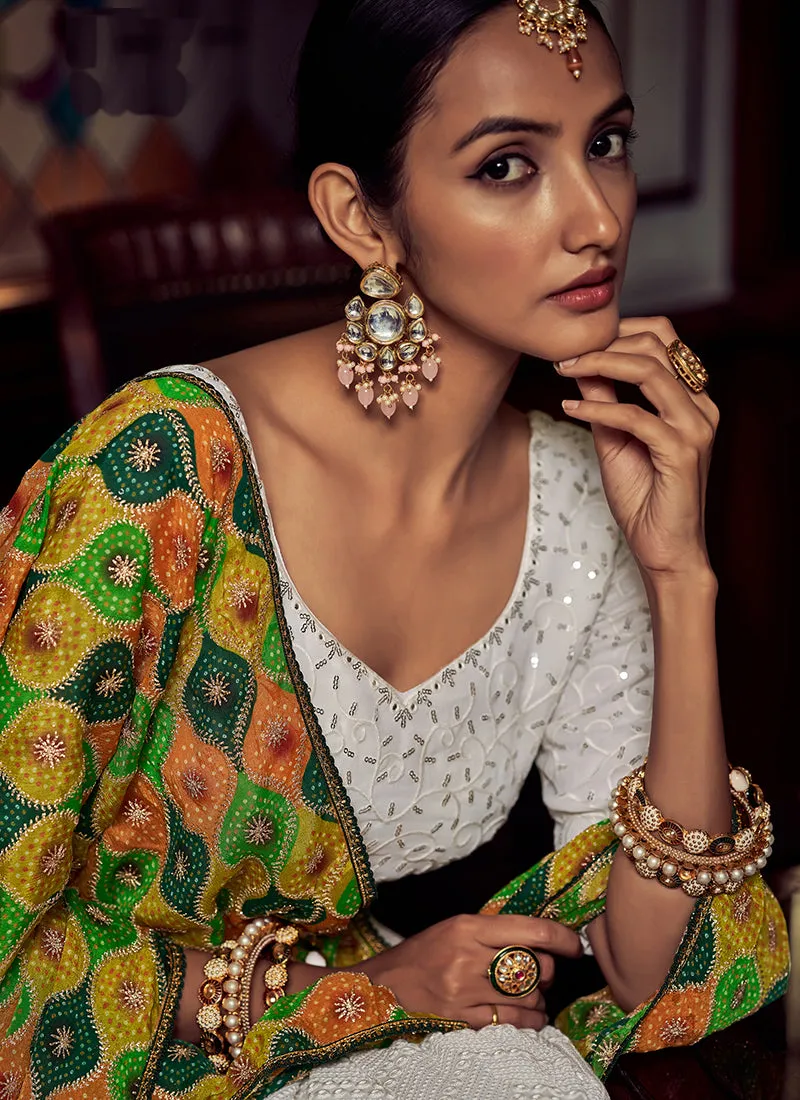 Off White Sequence Embroidery Traditional Lehenga Choli