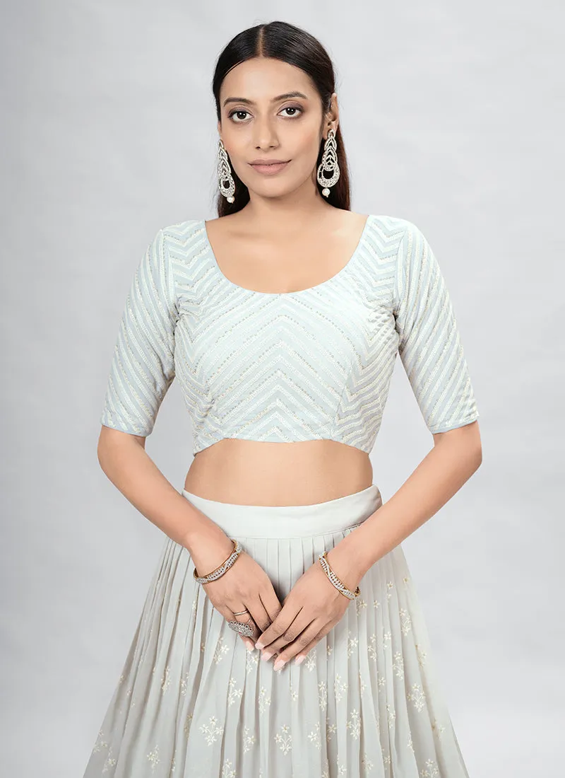 Off White Sequence Embroidery Wedding Lehenga Choli