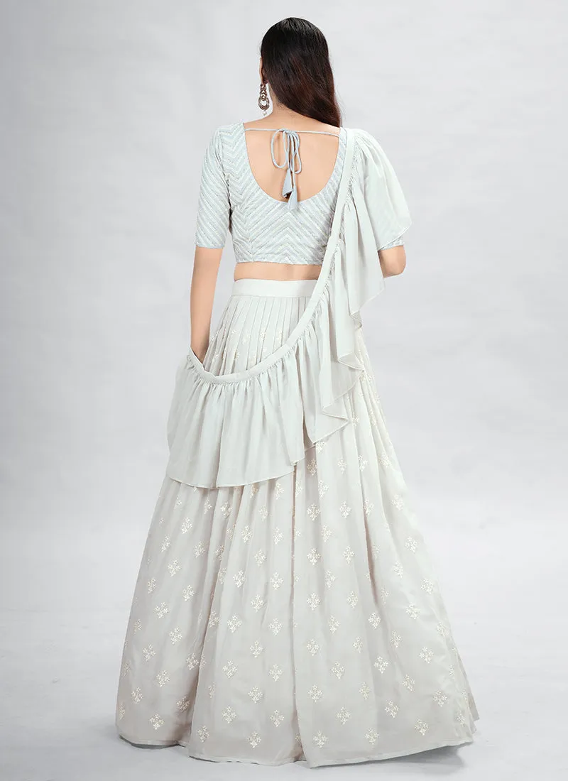 Off White Sequence Embroidery Wedding Lehenga Choli