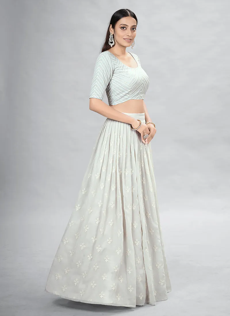 Off White Sequence Embroidery Wedding Lehenga Choli