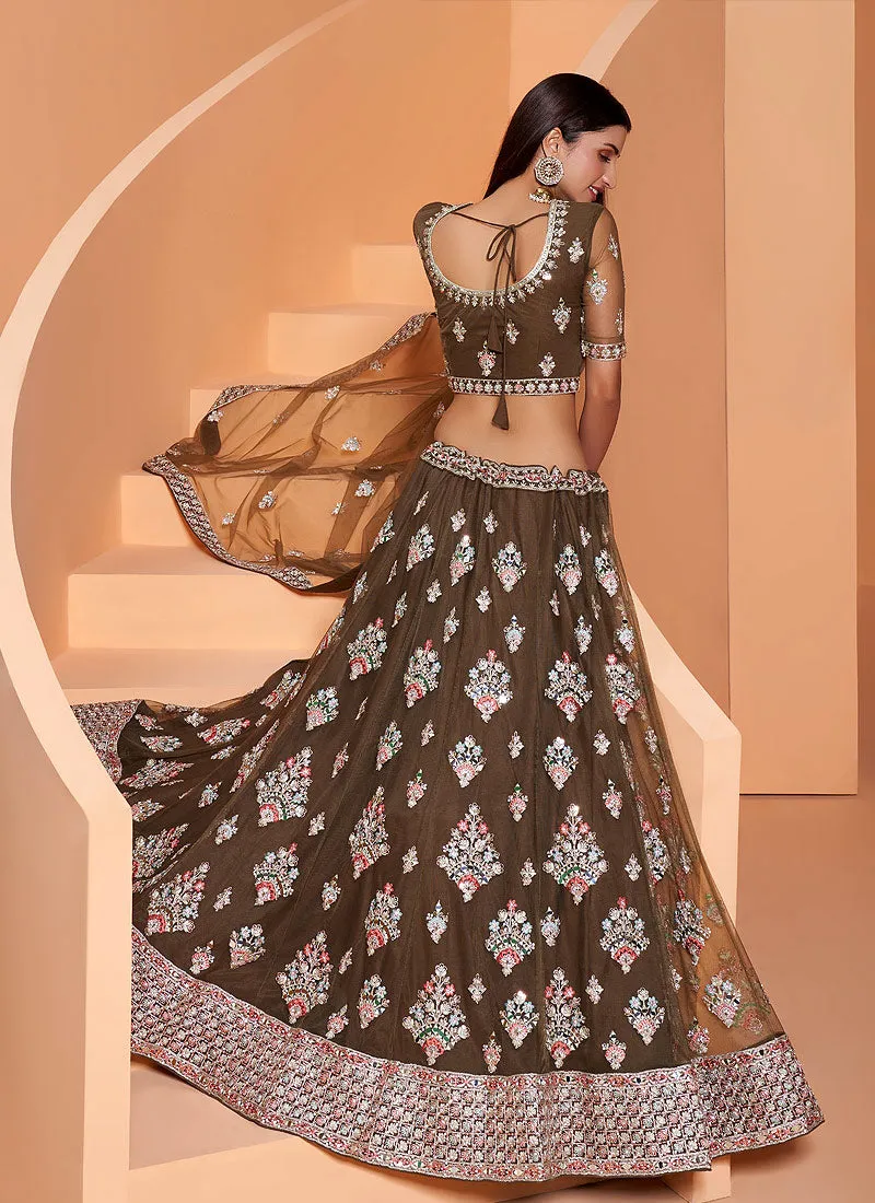 Olive Green Embroidered Wedding Lehenga Choli