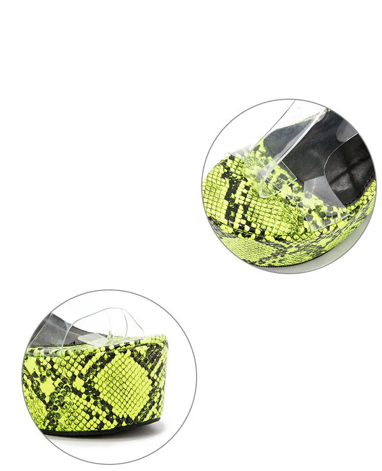 One-word Buckle with Transparent Sandals Female Summer Fashion Snake Pattern Open Toe Super High Wedge Shoes