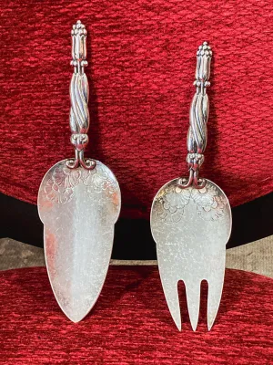 Pair Vintage Georg Jensen Pattern #91 Sterling Silver Fish Serving Set