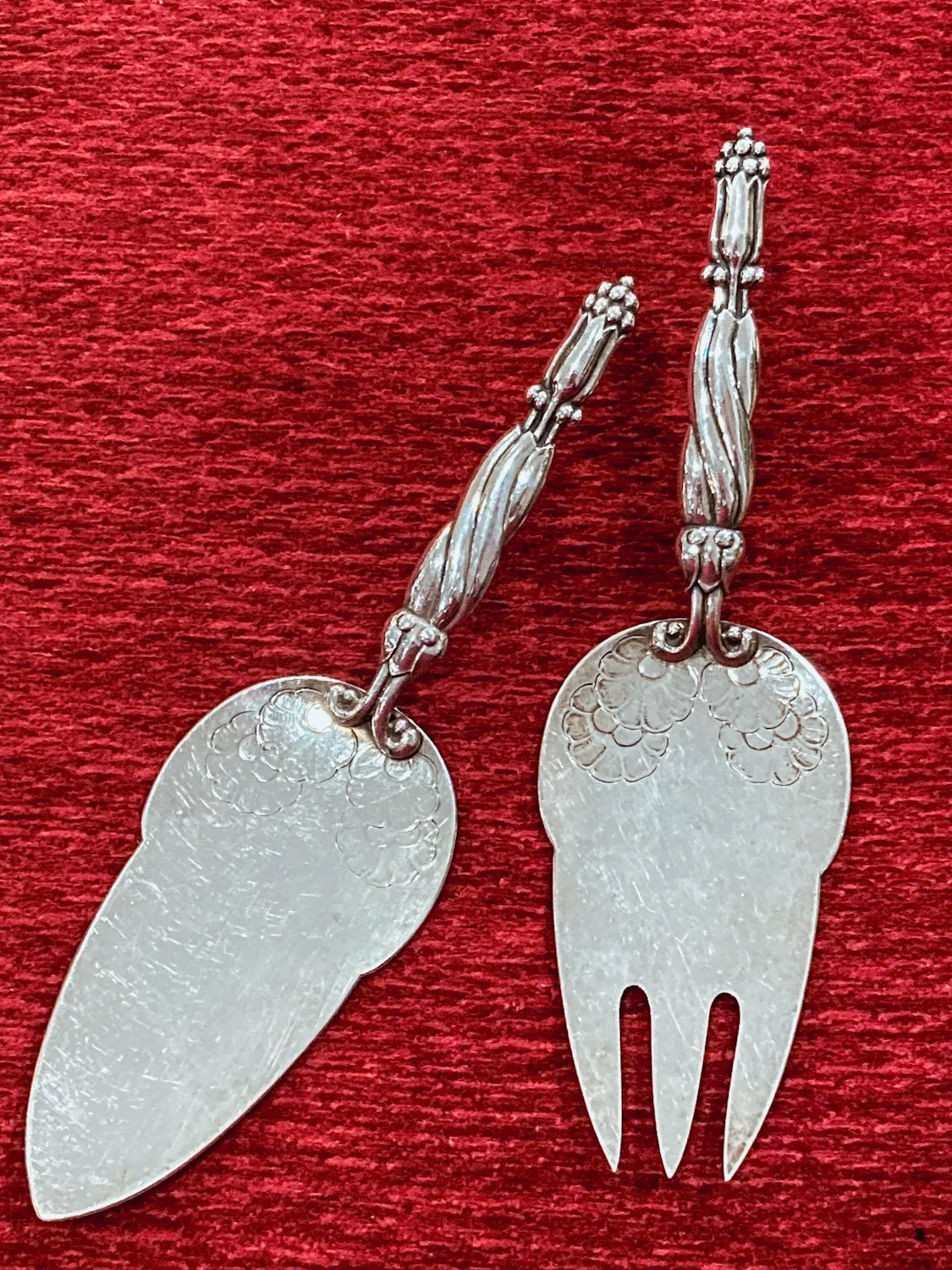 Pair Vintage Georg Jensen Pattern #91 Sterling Silver Fish Serving Set