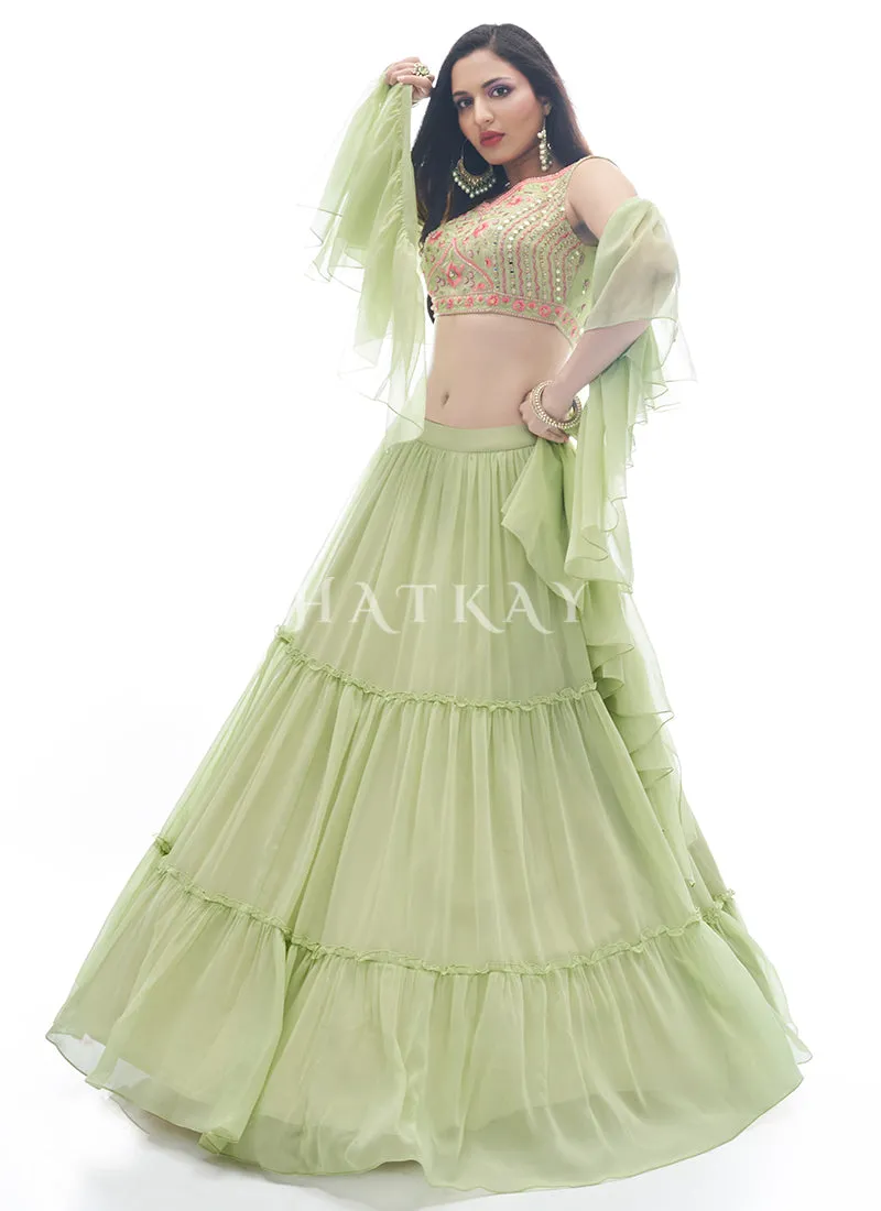 Pale Green Embroidered Festive Lehenga Choli