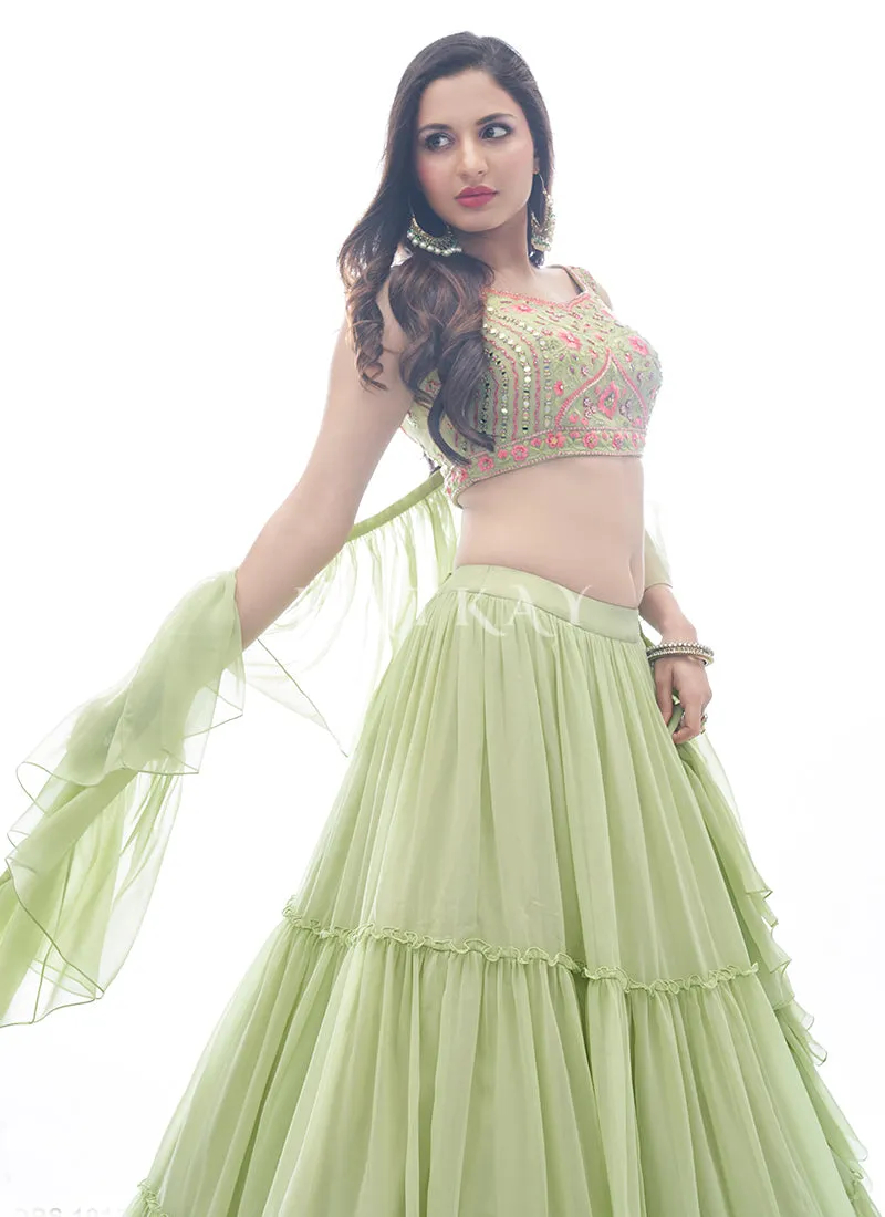 Pale Green Embroidered Festive Lehenga Choli