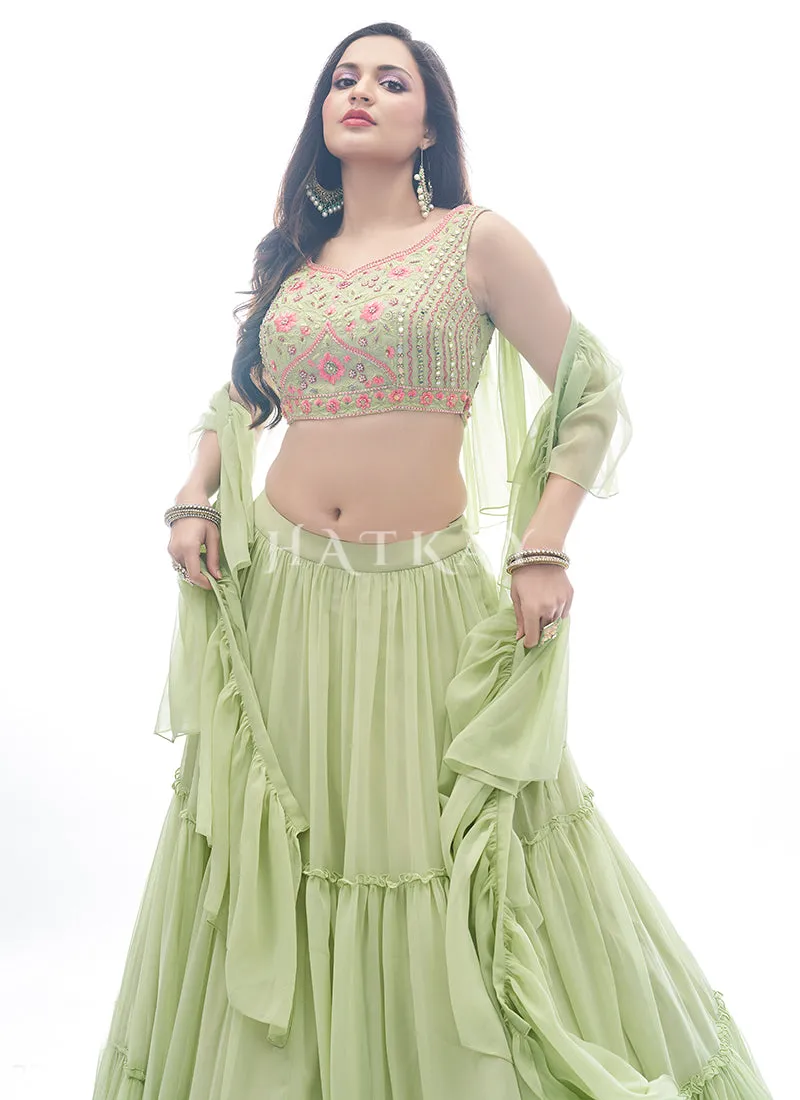 Pale Green Embroidered Festive Lehenga Choli