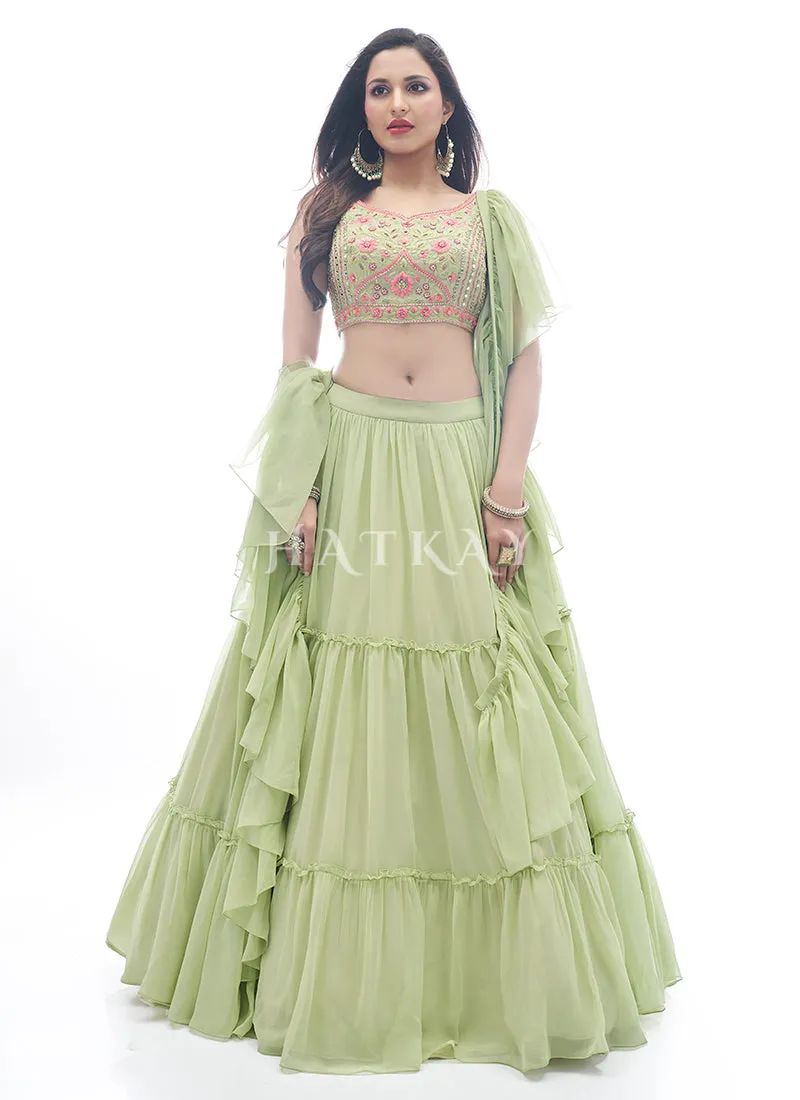 Pale Green Embroidered Festive Lehenga Choli