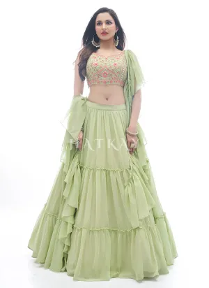 Pale Green Embroidered Festive Lehenga Choli