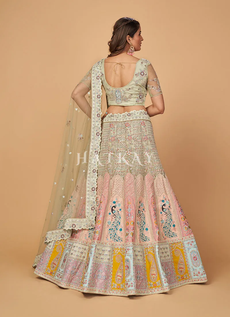 Pale Green Multi Embroidered Wedding Lehenga Choli
