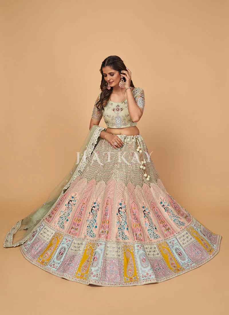 Pale Green Multi Embroidered Wedding Lehenga Choli