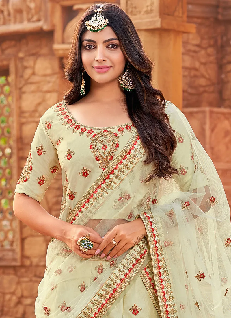 Pale Green Zari Embroidered Wedding Lehenga Choli