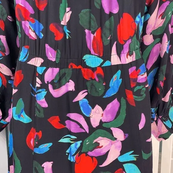 Parker Cora Floral Maxi Dress Black Silk Blend Asymmetric Hem Boho Size 4