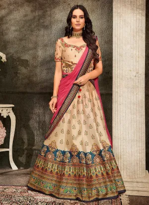 Peach And Pink Embroidered Wedding Lehenga/ Gown