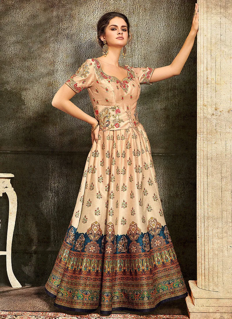 Peach And Pink Embroidered Wedding Lehenga/ Gown