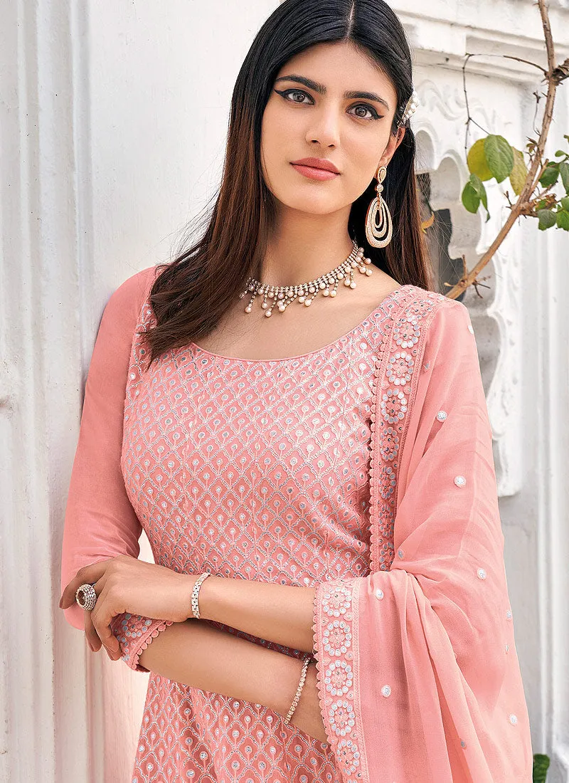 Peach Embroidered Gharara Suit