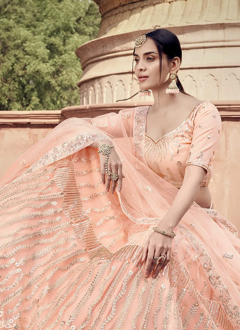 Peach Sequence Lehenga Choli