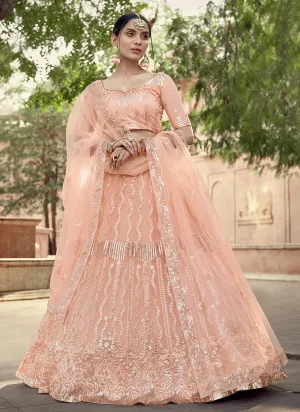 Peach Sequence Lehenga Choli