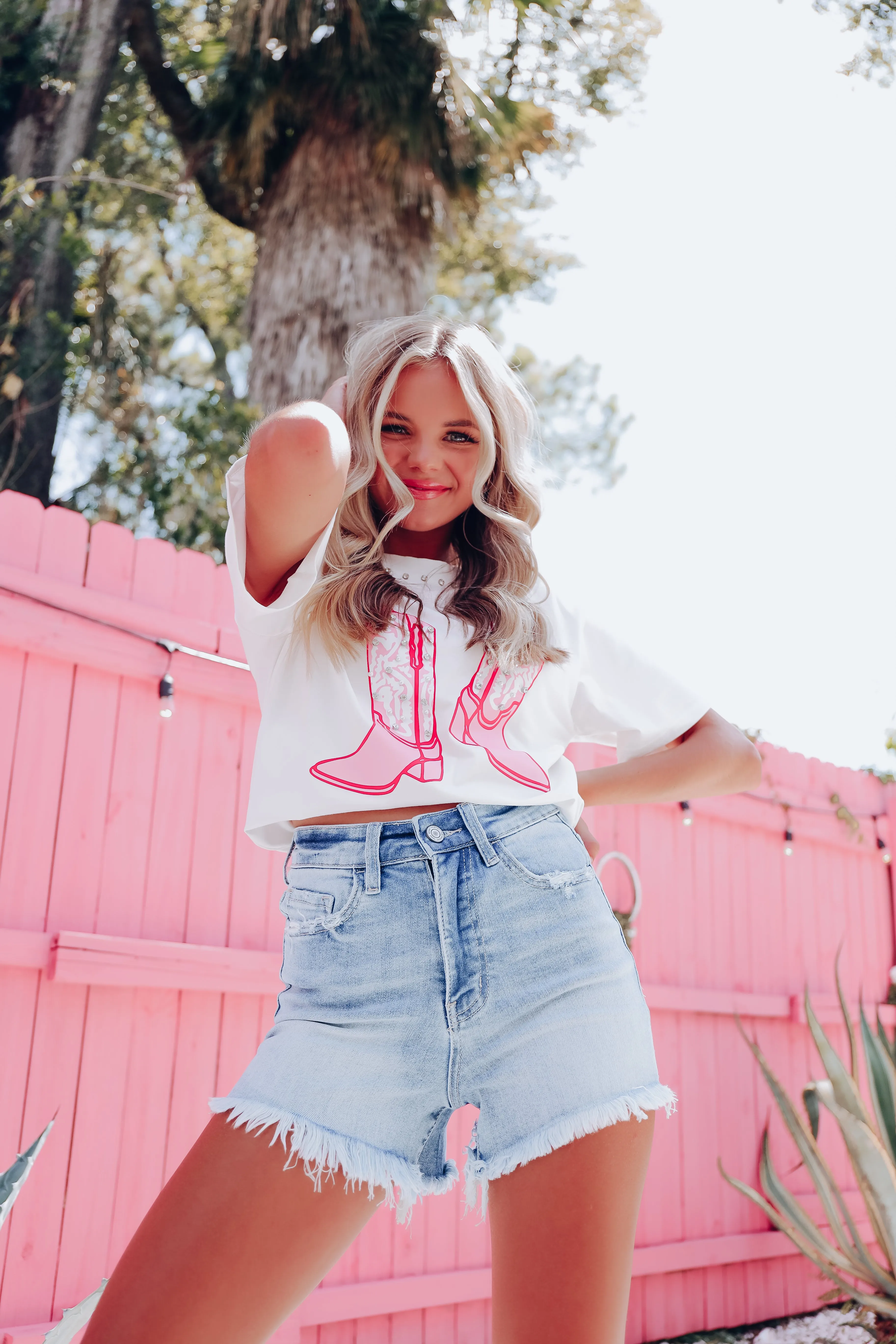 Pearls, Boots, & Bling Graphic Tee - White