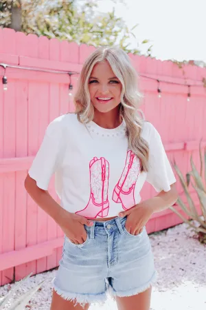 Pearls, Boots, & Bling Graphic Tee - White