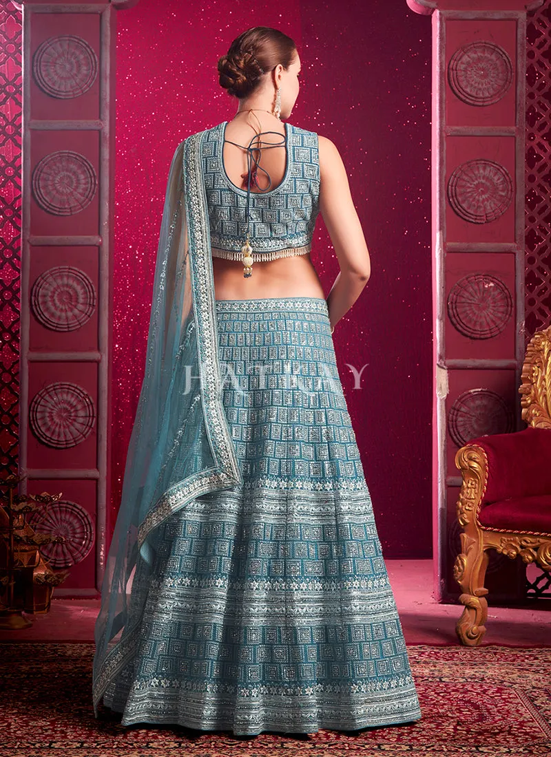 Persian Blue Embroidered Designer Lehenga Choli