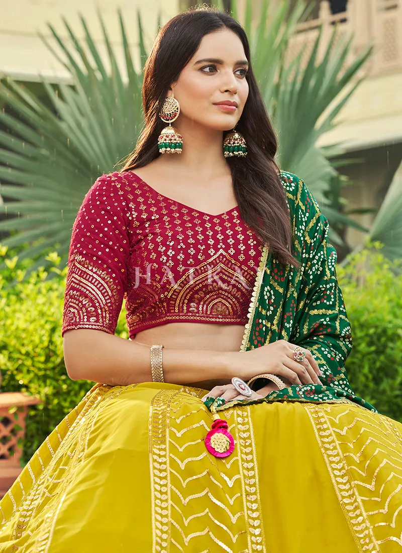 Pink And Yellow Sequence Embroidery Lehenga Choli