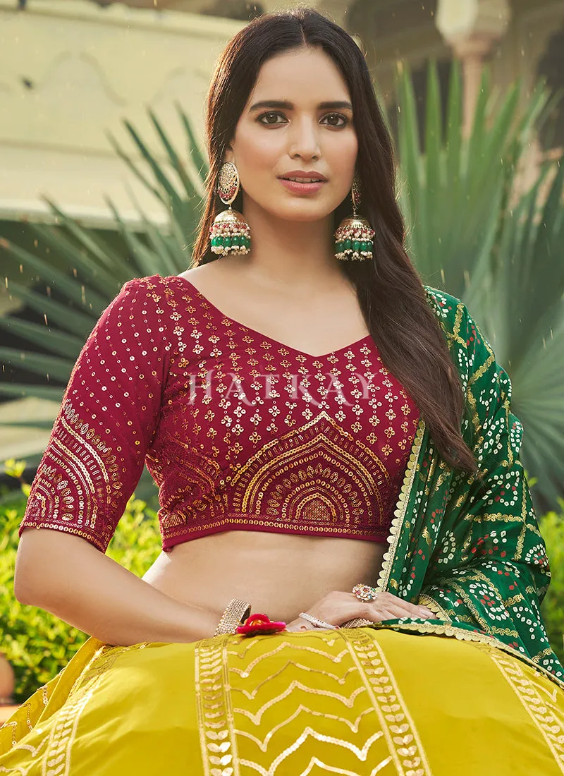 Pink And Yellow Sequence Embroidery Lehenga Choli