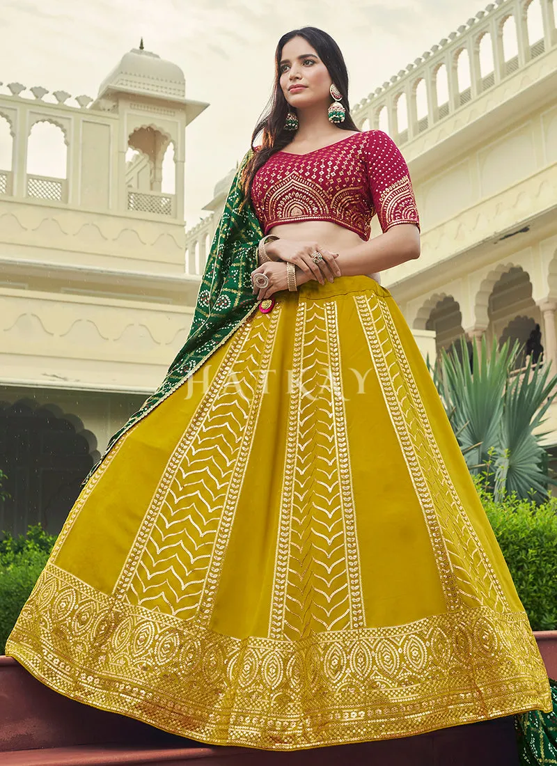 Pink And Yellow Sequence Embroidery Lehenga Choli