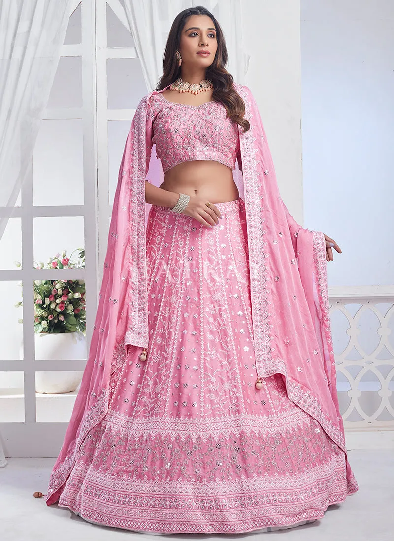 Pink Embroidered Wedding Lehenga Choli
